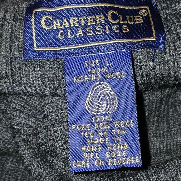 WOMENS VINTAGE CHARTER CLUB CLASSIC MERINO WOOL TURTLENECK, GRAY, SIZE LARGE - Picture 5 of 6